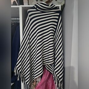 The Limited Navy and White Striped Knit Poncho
